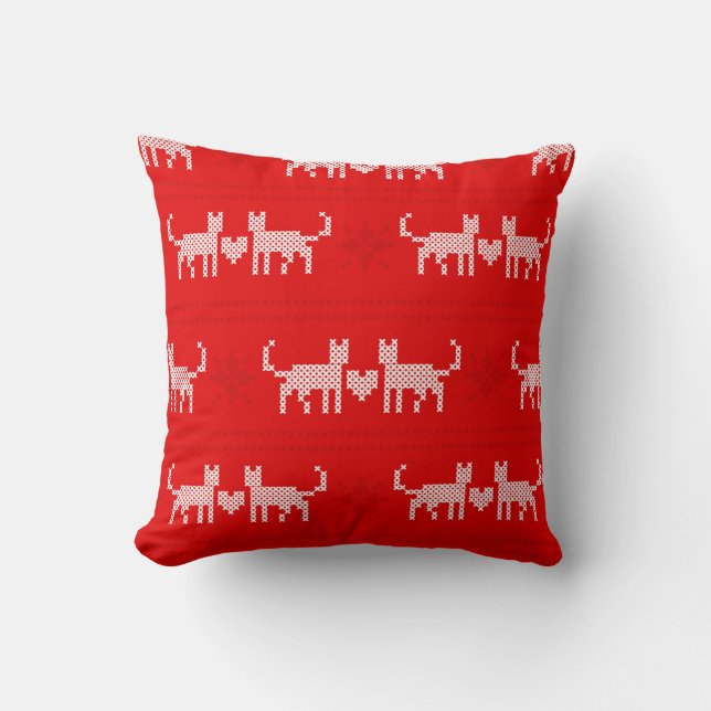 Christmas pattern cross-stitch cats in love with s cushion (Front)