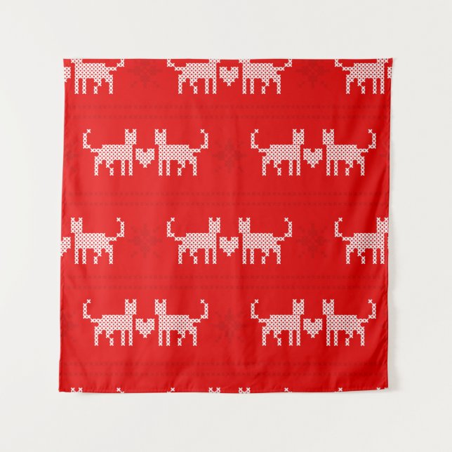 Christmas pattern cross-stitch cats in love with s tapestry (Front)