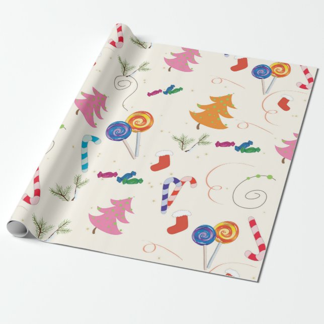Christmas Pattern Cute Sweet Candy Wrapping Paper (Unrolled)