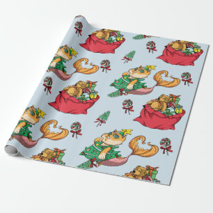 Christmas Pattern Funny Mermaid Cat Wrapping Paper