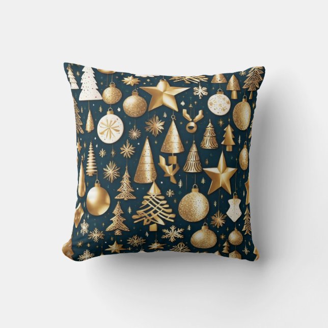 Christmas pattern gold and black ornaments decor cushion (Front)