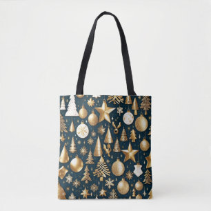 Christmas pattern gold and black ornaments decor tote bag