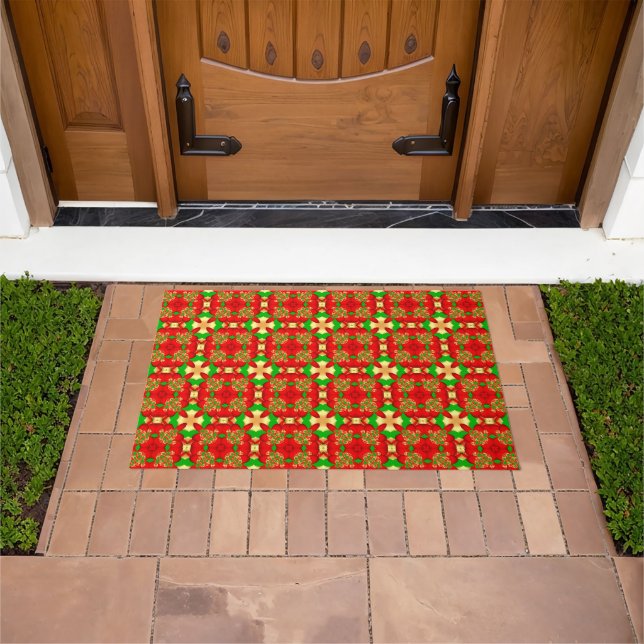 Christmas Pattern Gold, Red and Green, Doormat (Outdoor)