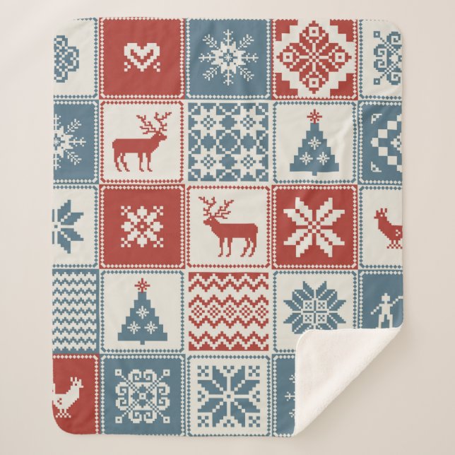 Christmas pattern in patchwork style. Traditional  Sherpa Blanket (Front)