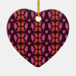 Christmas pattern in red and pink ceramic tree decoration