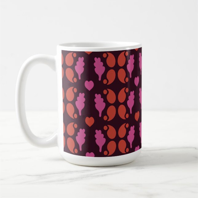 Christmas pattern in red and pink coffee mug (Left)