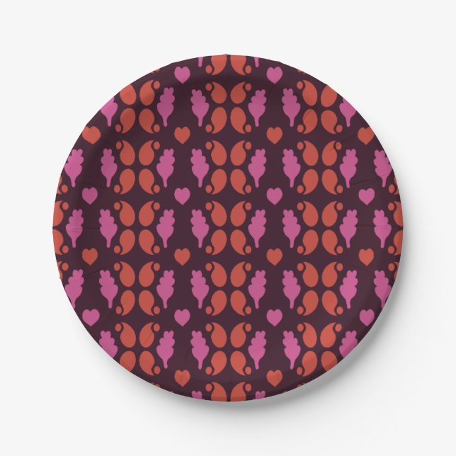 Christmas pattern in red and pink paper plate (Front)