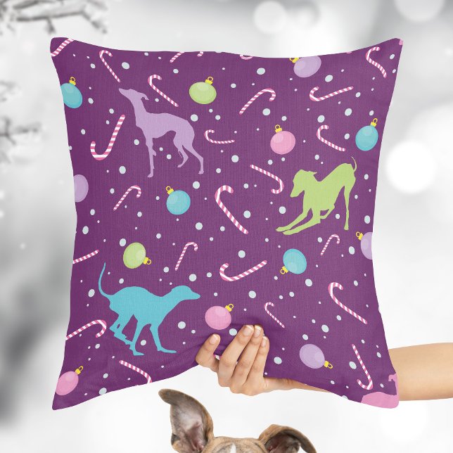 Christmas pattern Italian Greyhound Dog silhouette Cushion (Creator Uploaded)