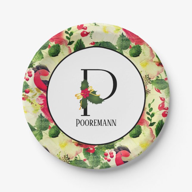 Christmas Pattern Monogram Initial P Personalized Paper Plate (Front)
