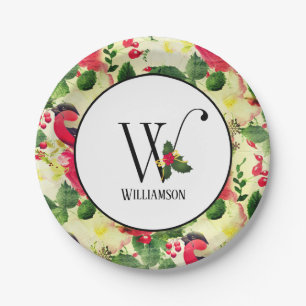 Christmas Pattern Monogram Initial W Personalized Paper Plate