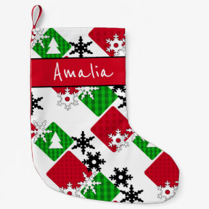 Christmas pattern, new year, Christmas, patchwork Small Christmas Stocking
