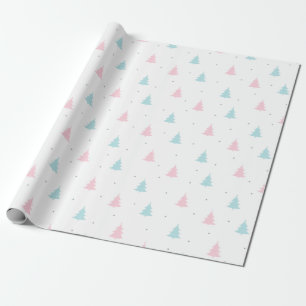 Christmas Pattern Of Blue, Pink Spruce Trees Wrapping Paper