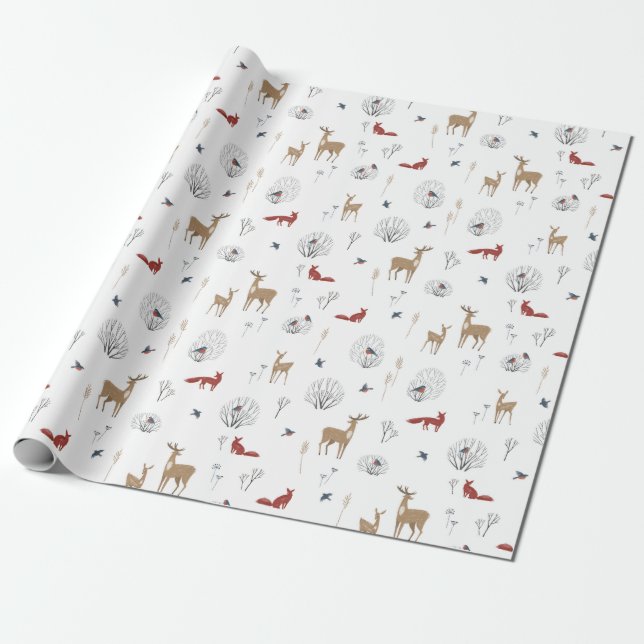 Christmas Pattern Of Wild Animals In Winter Wrapping Paper (Unrolled)