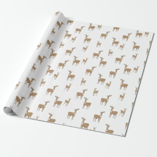 Christmas Pattern Of Yellow Deers On White Wrapping Paper