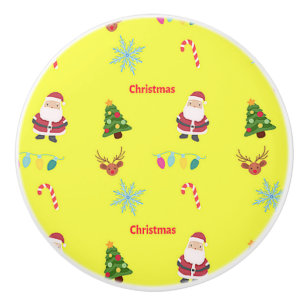 Christmas pattern on yellow ceramic knob