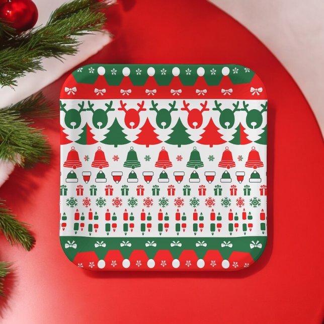 Christmas Pattern  Paper Plate (Christmas bells theme,birthday,wedding,baby shower,special occasion event paper plate party supplies)