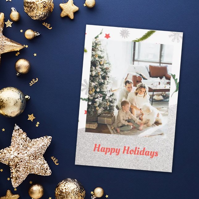  Christmas Pattern photo on silver Christmas Card (Creator Uploaded)