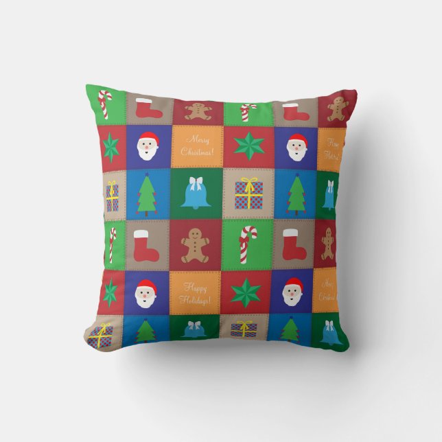 Christmas Pattern Pillow - Colourful Background (Front)