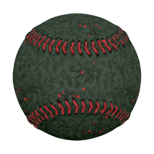 Christmas Pattern Pine Needles and Red Berries Baseball (Front)