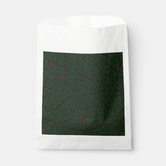 Christmas Pattern Pine Needles and Red Berries Favour Bags (Front)