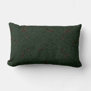 Christmas Pattern Pine Needles and Red Berries Lumbar Cushion