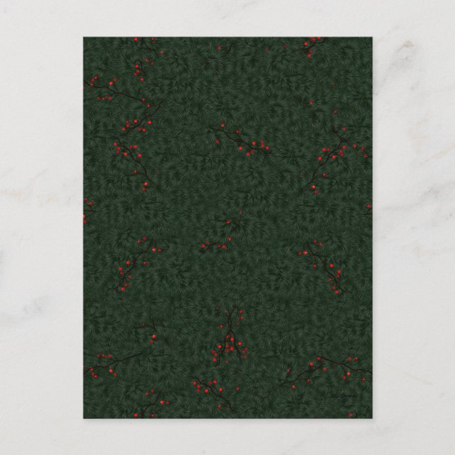 Christmas Pattern Pine Needles and Red Berries Postcard (Front)