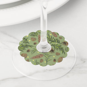 Christmas Pattern, Pine Snow 11 Wine Glass Tag