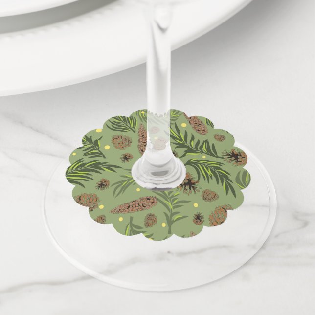 Christmas Pattern, Pine Snow 11 Wine Glass Tag (Close Up)