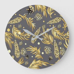 Christmas Pattern, Pine Snow 2 Large Clock
