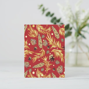 Christmas Pattern, Pine Snow 3 Holiday Postcard