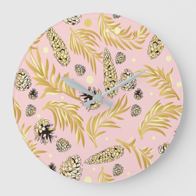 Christmas Pattern, Pine Snow 4 Large Clock (Front)