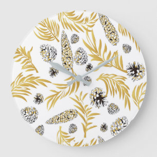 Christmas Pattern, Pine Snow 5 Large Clock