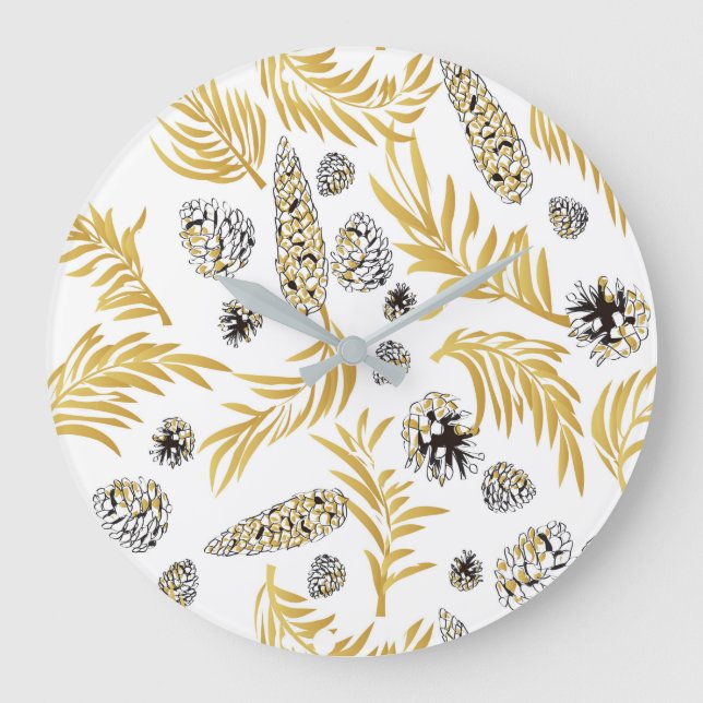 Christmas Pattern, Pine Snow 5 Large Clock (Front)