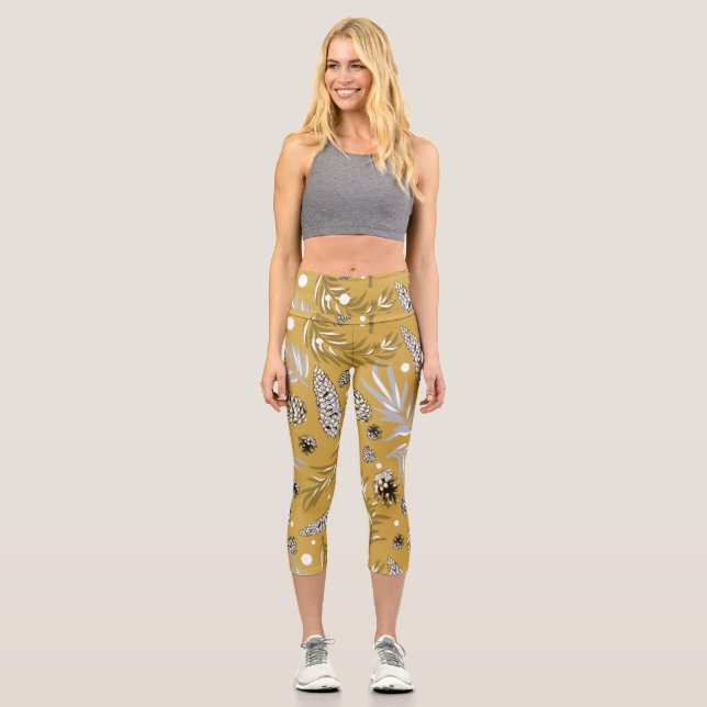 Christmas Pattern, Pine Snow 6 Capri Leggings (Front)