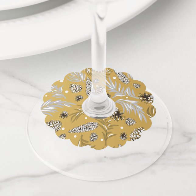 Christmas Pattern, Pine Snow 6 Wine Glass Tag (Close Up)