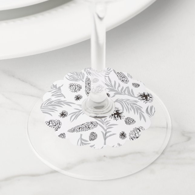 Christmas Pattern, Pine Snow 7 Wine Glass Tag (Close Up)