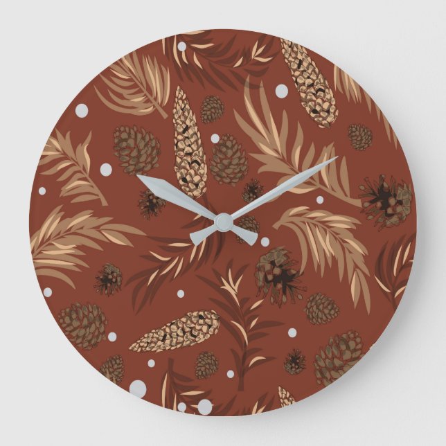 Christmas Pattern, Pine Snow 8 Large Clock (Front)