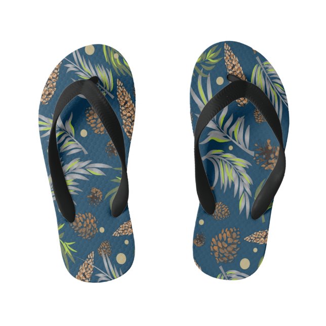 Christmas Pattern, Pine Snow 9 Kid's Jandals (Footbed)