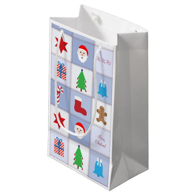 Christmas Pattern Small Gift Bag - Blue (Front Angled)