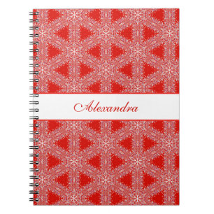Christmas Pattern Snowflake Personalised Red Notebook