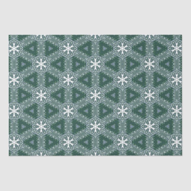 Christmas Pattern Snowflakes Green White Tissue Paper (Front)