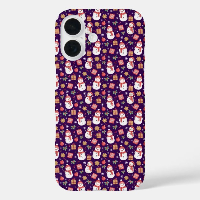 Christmas Pattern Snowman Holly Leaves And Present Case-Mate iPhone Case (Back)