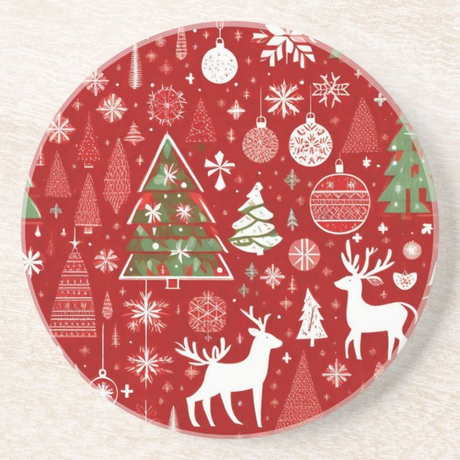 Christmas pattern snowman santa trees grey decor coaster (Front)