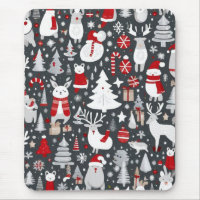 Christmas pattern snowman santa trees grey decor
