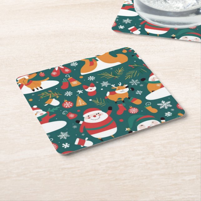 Christmas pattern to tile square paper coaster (Angled)
