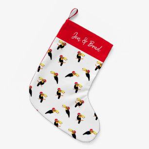 Christmas Pattern Tropical Toucans in Santa Hats Small Christmas Stocking