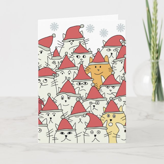 Christmas pattern with a lot of funny cats holiday card (Front)