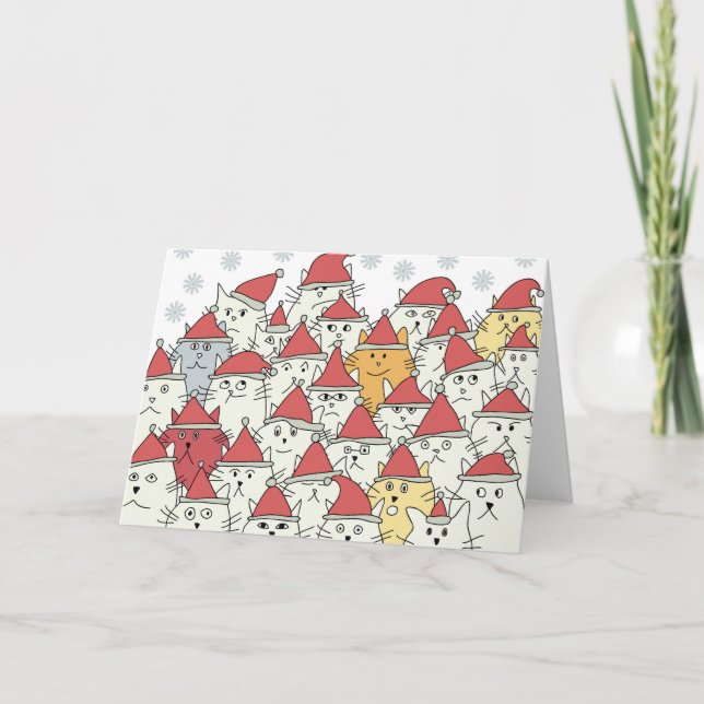 Christmas pattern with a lot of funny cats holiday card (Front)