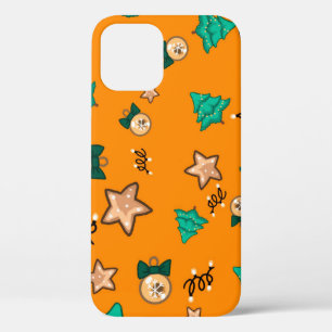 Christmas pattern with candles, Tangerinesbackgrou iPhone 12 Case