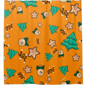 Christmas pattern with candles, Tangerinesbackgrou Shower Curtain